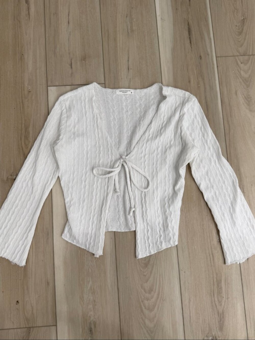 Good Days Project White Tie Front Cropped Cardigan Size M